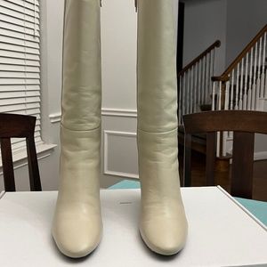 White knee high leather boots